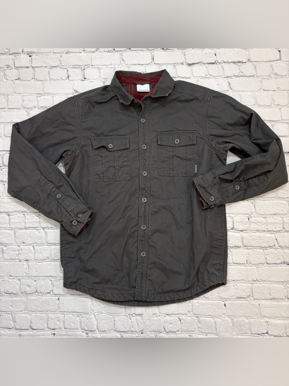 Columbia Jacket Mens Small Gray Fleece Lined Shirt Shacket Outdoors Casual